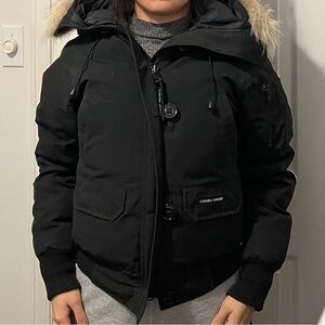 Canada Goose Women's Black Bomber Jacket with Fur Hood